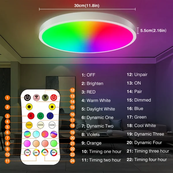 SmartGlow Harmony - Luminária de Teto Inteligente WiFi LED RGBW - Image 4