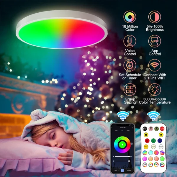 SmartGlow Harmony - Luminária de Teto Inteligente WiFi LED RGBW - Image 3